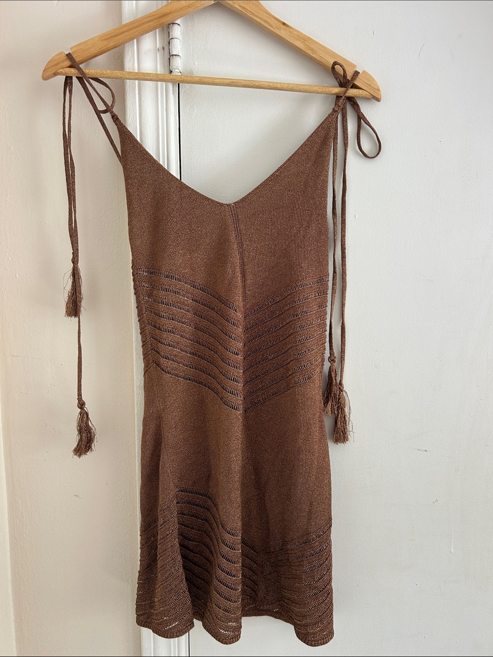 DEVON WINDSOR Brown Knit Tie-Shoulder Mini Dress